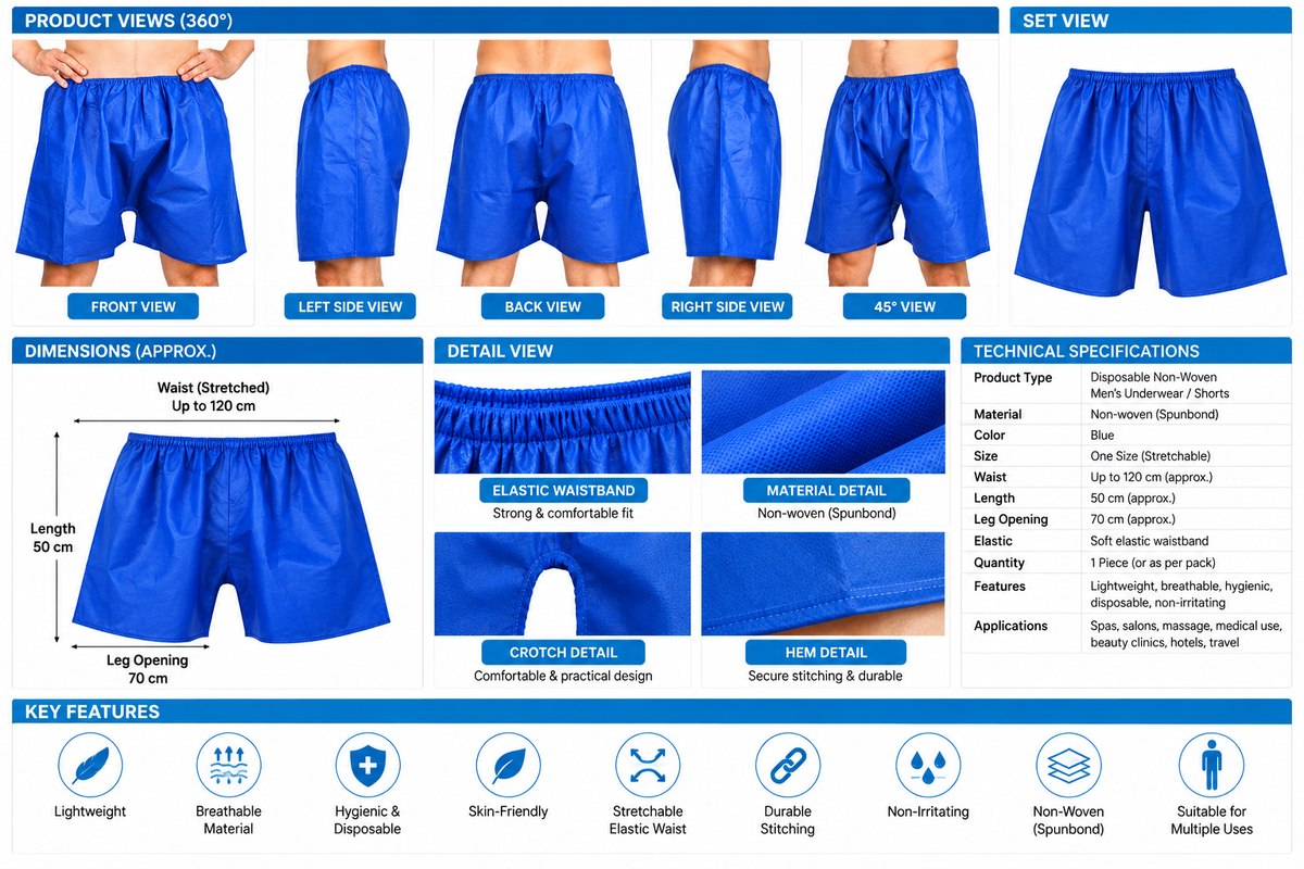 Men’s Disposable Non-Woven Underwear – Pack of 6 Pieces