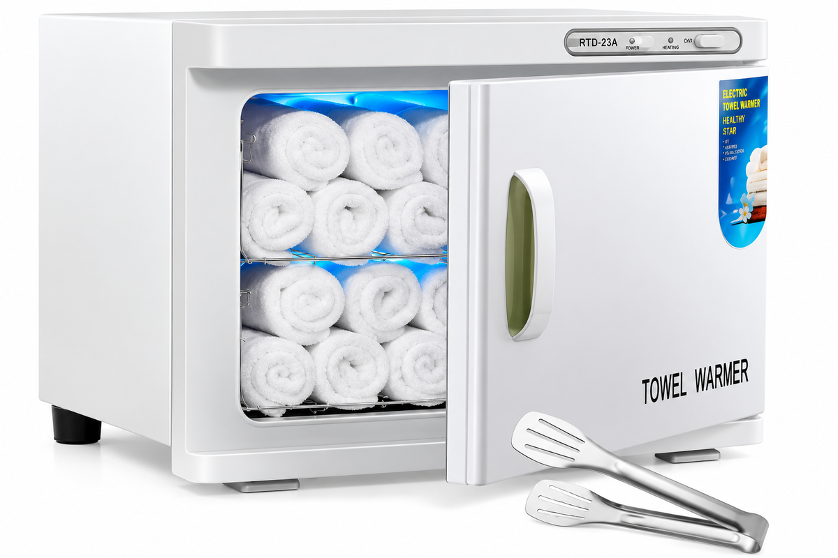 Hot Towel Warmer, Uv Sterilization, 23L Extra 2 Stainless Steel Racks, White