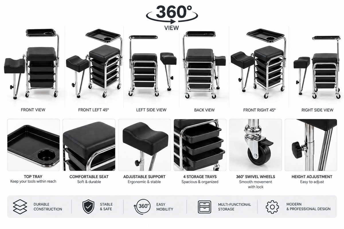 Professional Pedicure Stool with Drawers & Footrest