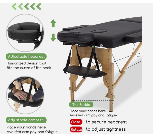 Portable 2-Fold Wooden Massage Table with Stool – Professional Spa & Therapy Bed, Black