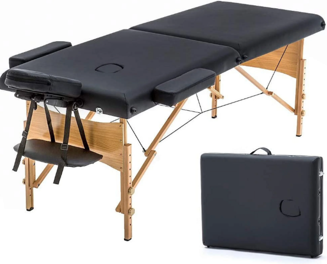 La Perla Tech Portable Massage Table – Lightweight Wood Frame with Carry Handle (Black)