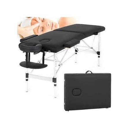 Portable 2-Fold Aluminum Massage Table with Stool – Professional Spa & Therapy Bed, Black
