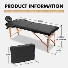 Portable 2-Fold Wooden Massage Table with Stool – Professional Spa & Therapy Bed, Black