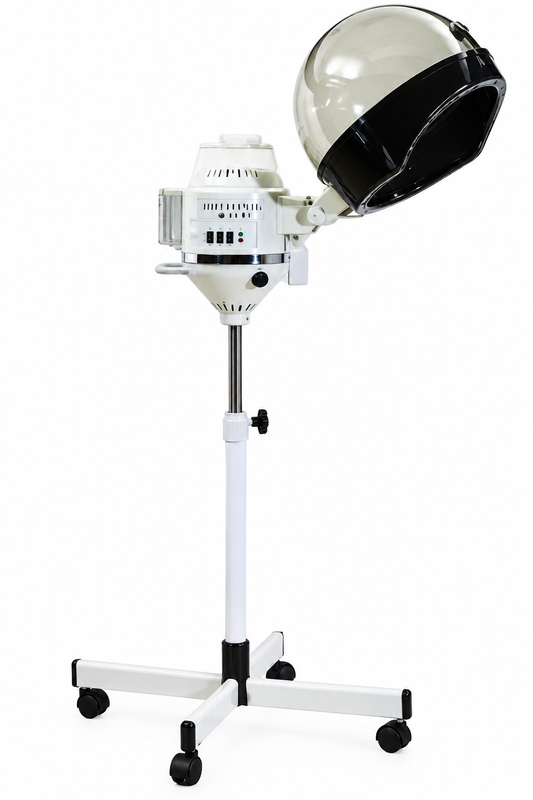 Professional Hair Steamer with Rolling Stand, Adjustable Height, Salon Equipment, White