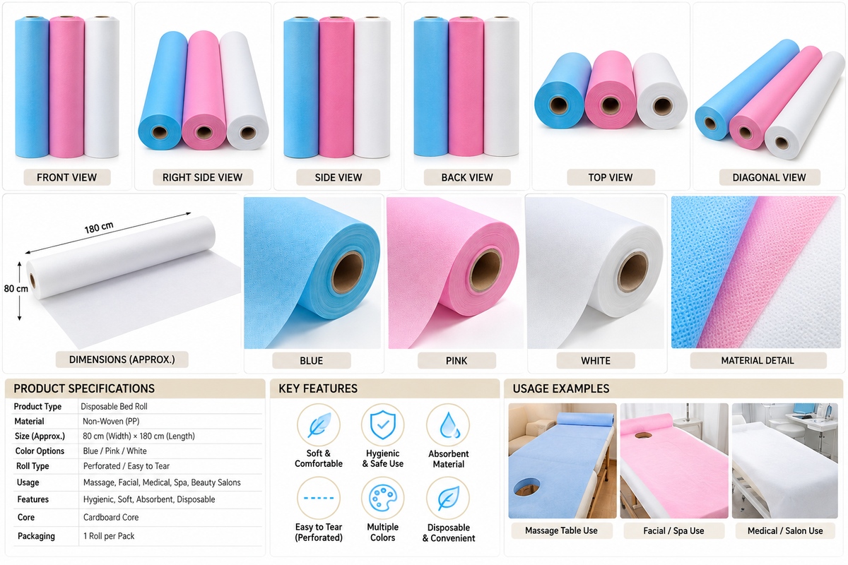 Professional Disposable Non-Woven Roll chariot-Bed White 80cm x 180cm-900 Meter