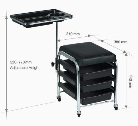 Professional Manicure Trolley with Seat & Storage Drawers