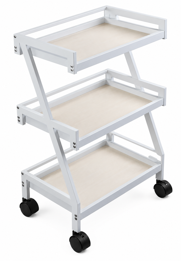 Beautician Cosmetics Salon Three Shelves Rolling Trolley Cart