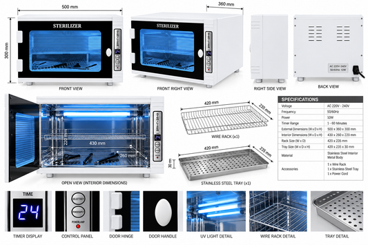 Nail Tool Cleaning Cabinet with UV Light & Timer 15L