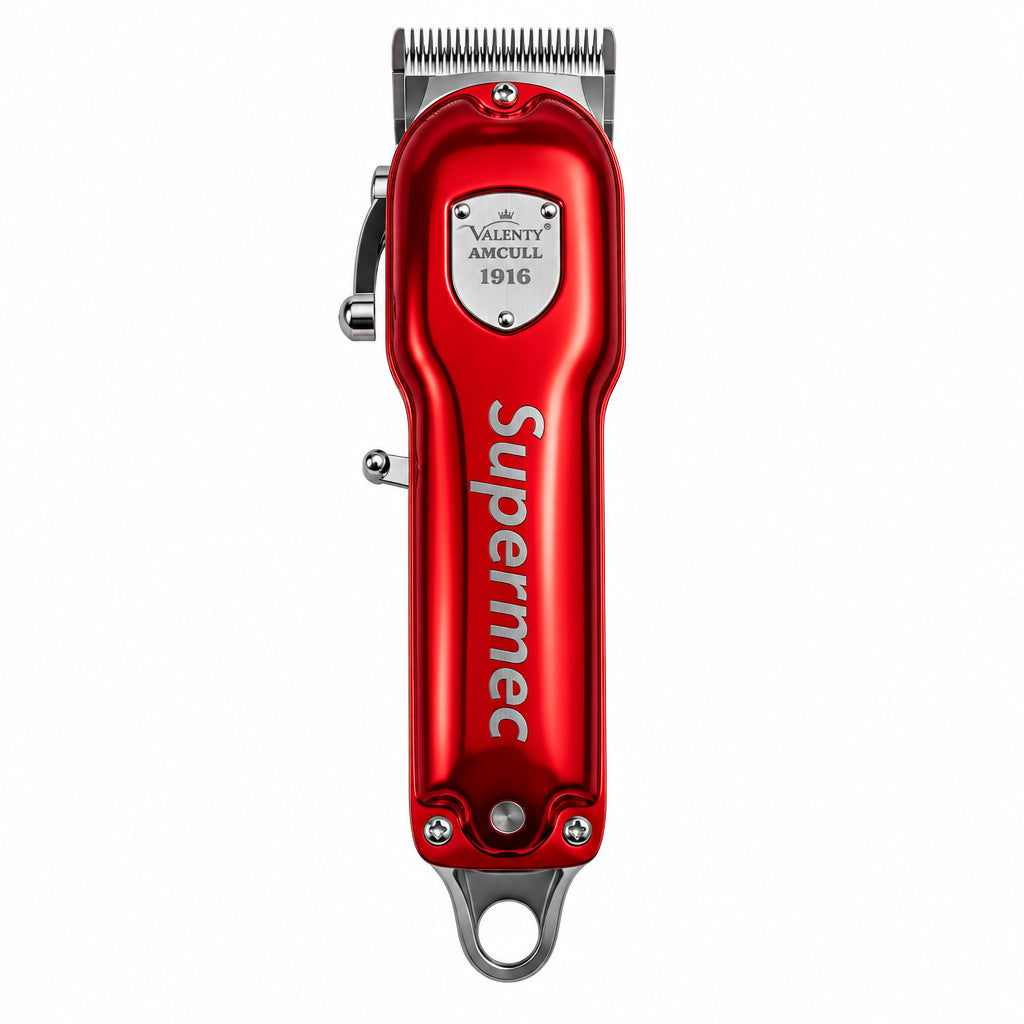 Red hair clipper with 'Supreme' branding on a white background