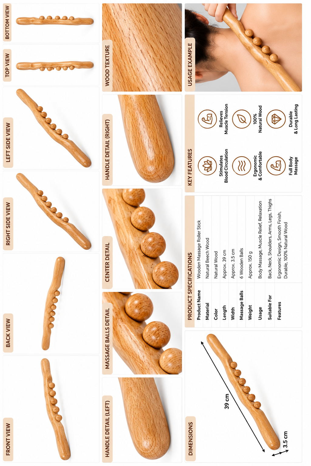 Wood Therapy Massage Stick / Tools Guasha Massage Wooden Roller