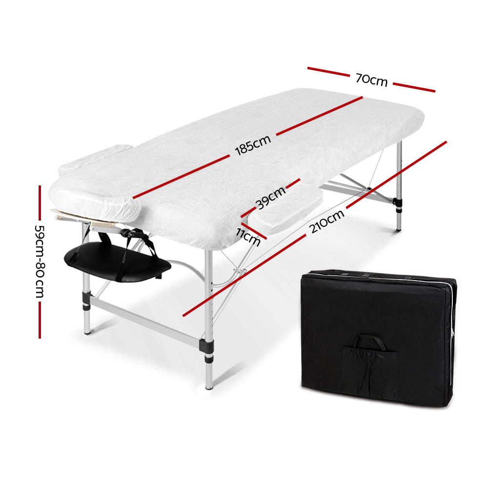 Portable 2-Fold Aluminum Massage Table with Stool – Professional Spa & Therapy Bed, Black