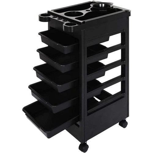 La Perla Tech, 5- Drawer Black Salon -Barber Hairdressing Trolley Storage Trolley