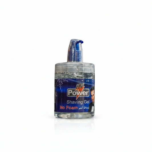Bottle of Power Shaving Gel on a gradient background with 'ELISSAR' branding.
