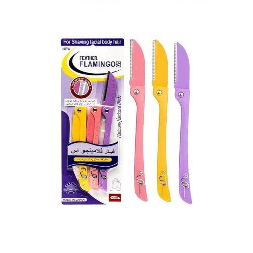 Feather, Flamingo Facial Razor For Face, Eyebrows & Body Shaving | 3-Piece Facial Touch-Up Razor For Girls & Women | Precision Hair Remover For Smooth Skin