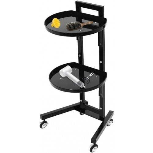 La Perla Tech, 2 Tiers Movable Adjustable Salon Tray Station Hairdressing Service Salon Trolley W/Accessory Black With 4 Universal Wheels