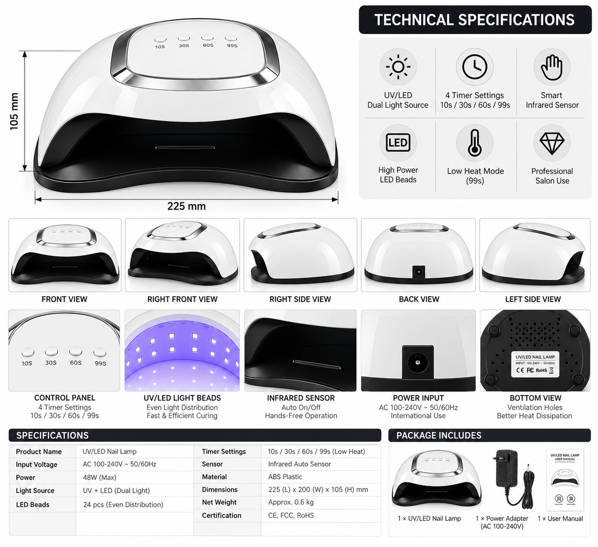Professional Nail Dryer UV/LED Nail Lamp for Gel Polish 168W