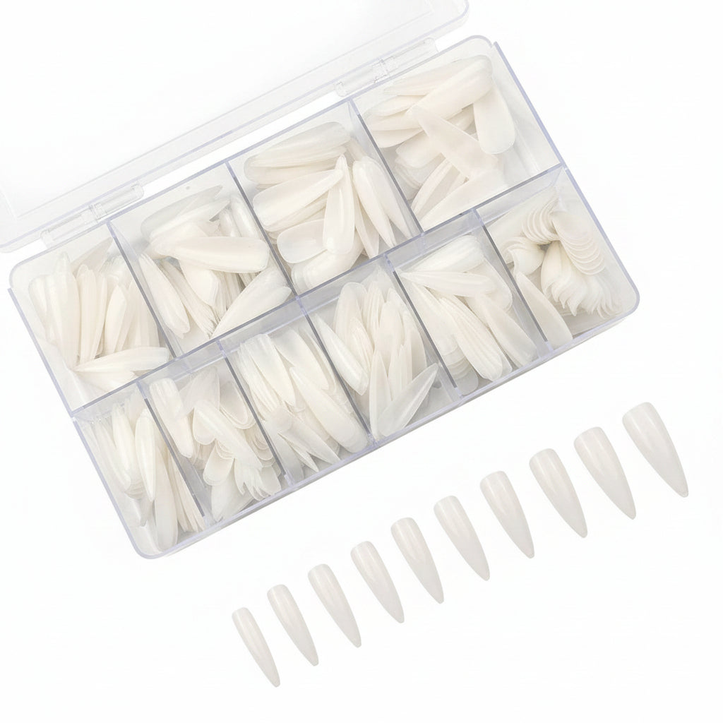 La Perla Tech, Professional False Nails Tips Long Natural Fake Nail Art Tips Flat Shape Full Cover Manicure 10 Sizes 500Pcs/Box