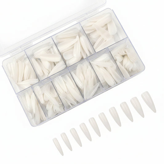 La Perla Tech, Professional False Nails Tips Long Natural Fake Nail Art Tips Flat Shape Full Cover Manicure 10 Sizes 500Pcs/Box