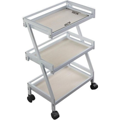 La Perla Tech, Beautician Cosmetics Salon Three Shelves Rolling Trolley Cart, White Mobile Beauty Trolley Spa-Clinic