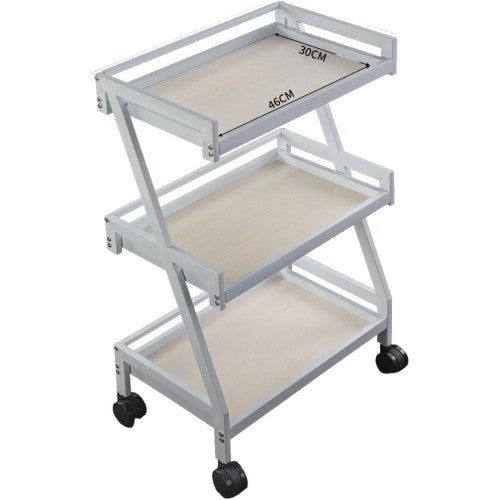 La Perla Tech, Beautician Cosmetics Salon Three Shelves Rolling Trolley Cart, White Mobile Beauty Trolley Spa-Clinic