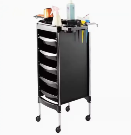 Multi-Tier Black Plastic Rolling Beauty Salon & Hairdressing Trolley Cart